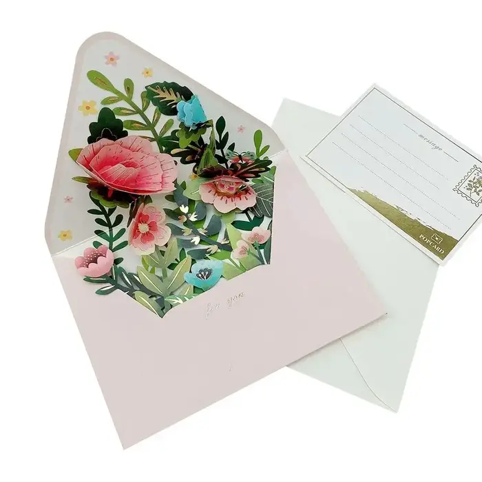Carte postale à fleurs pop-up 3D avec enveloppe, carte de vministériels x en papier, carte de messag