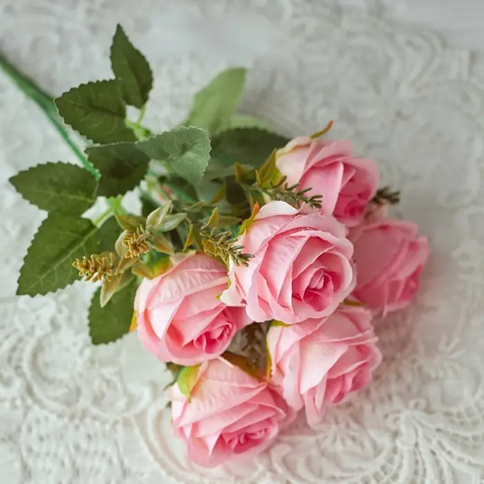 Bouquet de fleurs artificielles en soie Rose 30cm