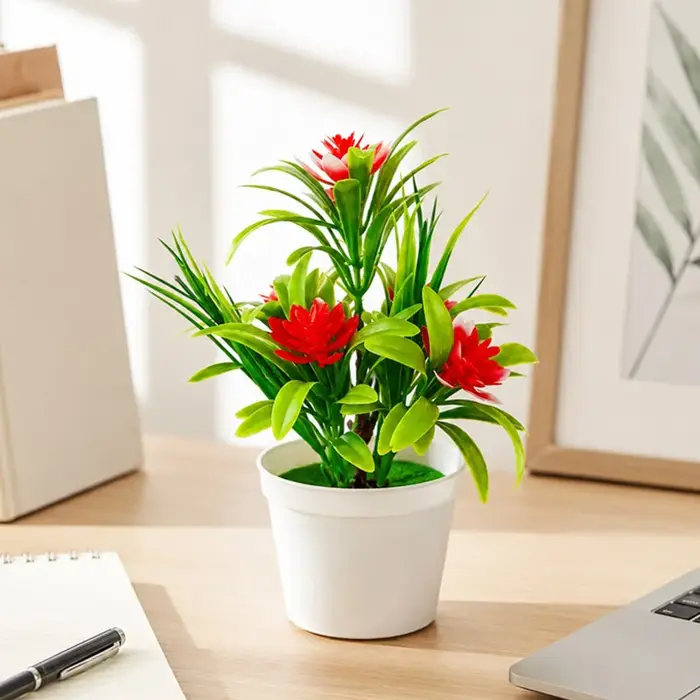 Mini-bonsaï de fleurs artificielles en pot pour décoration de table
