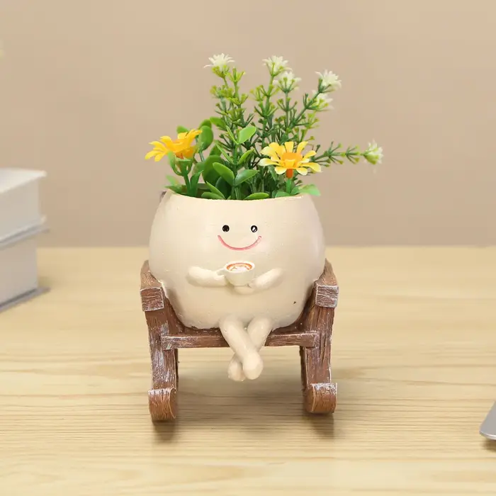 Pot de fleur succulent avec tête en résine