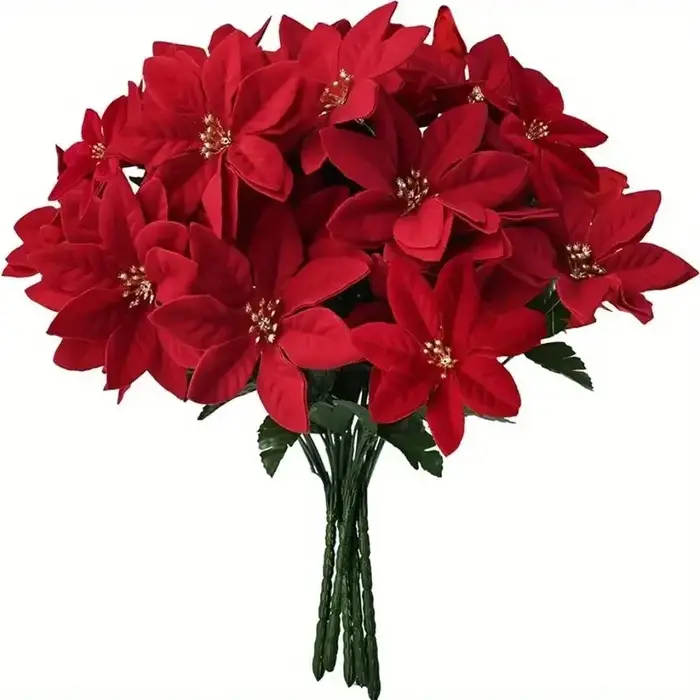 Bouquets de fleurs de noël artificielles, Poinsettia rouge, pour noël, maison, jardin, Table, Vase, 