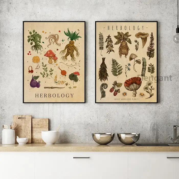 Impression de plantes de racine de Mandrake, affiche d'illustration, peinture sur toile, décor de cuisine et de sorcière, chambre plus lente, gestion de sorcellerie verte