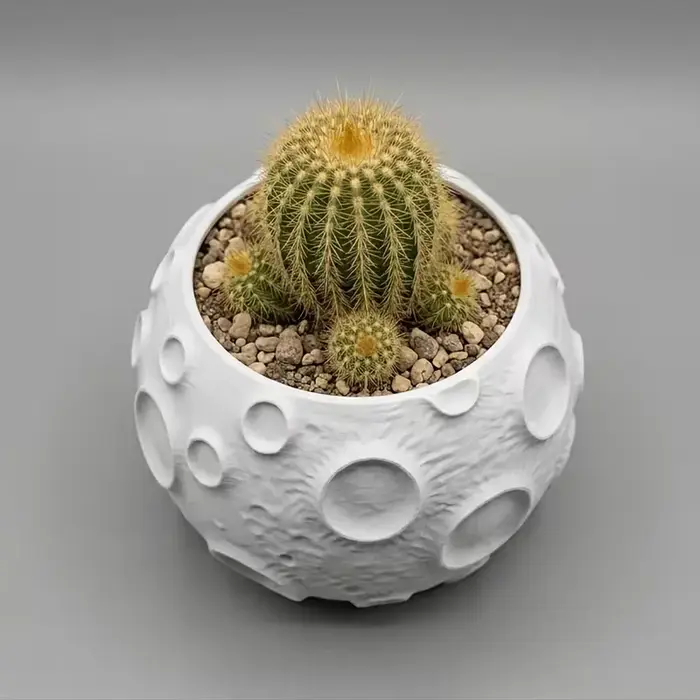 Pot de fleurs en forme de lune avec design de surface lunaire et texture réaliste, adapté aux petites plantes, pot pour plantes succulentes d'extérieur
