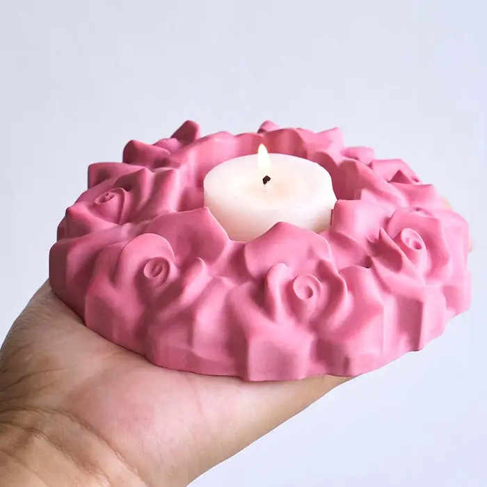 Moule en silicone pour bougeoir en forme de fleurs de cerisier et de roses, pour la fabrication artisanale de supports de bougies en plâtre et résine, moules de moulage pour la décoration intérieure