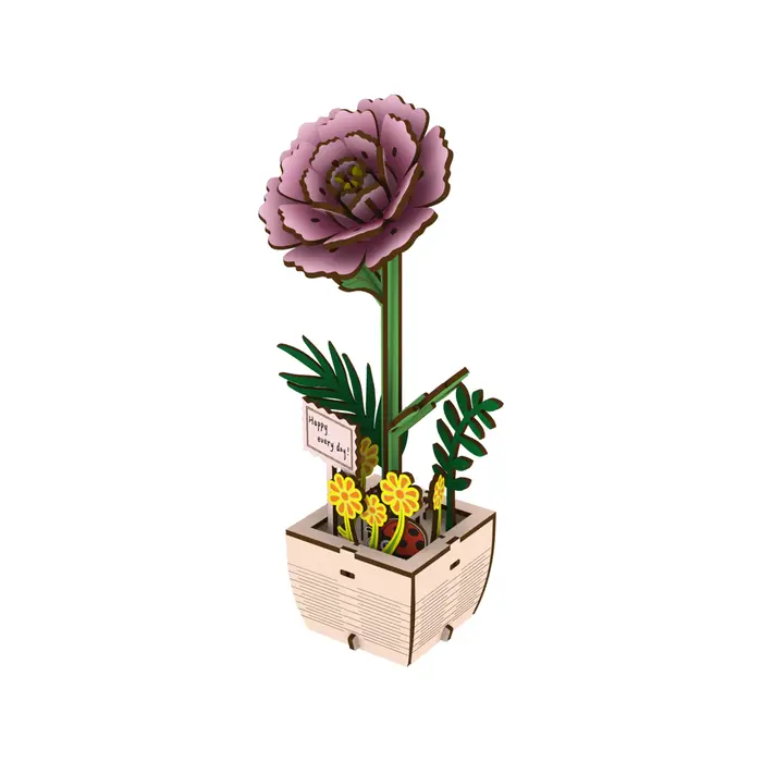 Fleur de pivoine en bois, plante de Pot de fleur en bois assemblée, adaptée à l'arrangement de décoration de la maison, cadeau de vacances du nouvel an 1 pièce