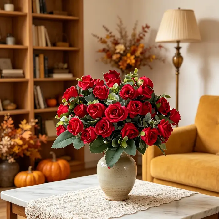 Fleurs artificielles, roses en soie