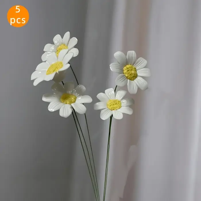 5 fleurs en céramique, marguerites artificielles, fleurs en céramique éternelles, fleurs en céramiqu