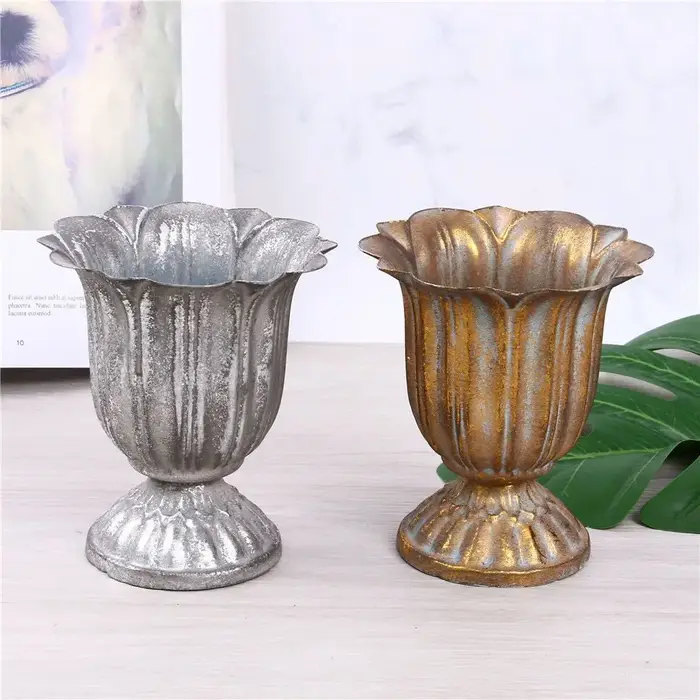 Vase en métal européen Vintage, décor Floral, Art en fer, accessoire de photographie pour la maison, Pot de fleur décoratif