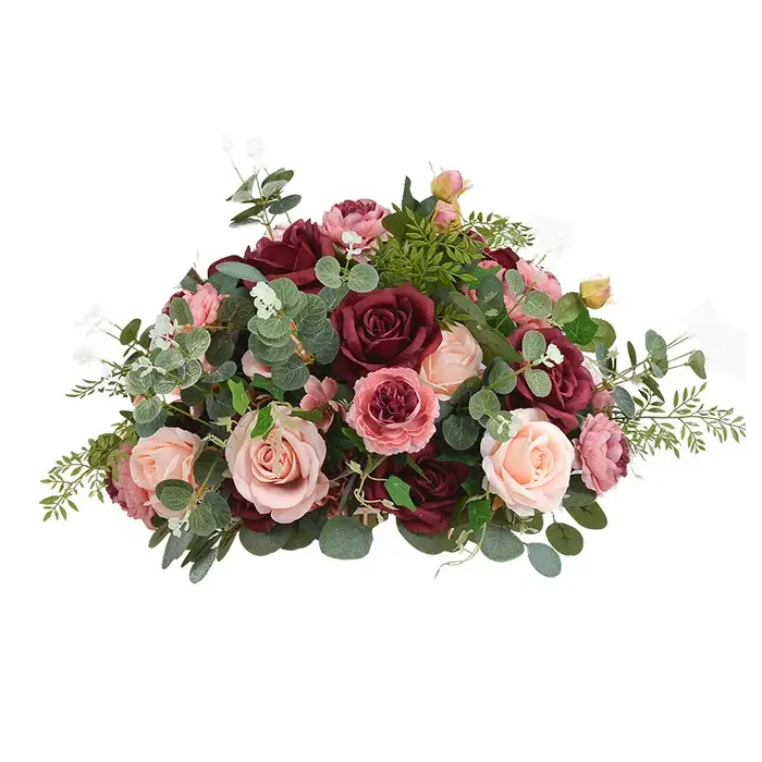 Uflower rouge Rose vert feuille fleurs artificielles rangée Arrangement Table de mariage Center fleu