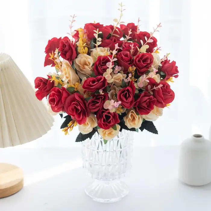 Mini Roses artificielles en soie à 12 têtes