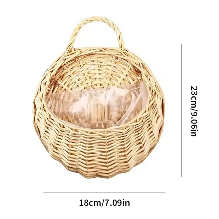 Jardinière de fleurs en rotin et osier faite à la main, panier mural suspendu en rotin, Pot de vigne
