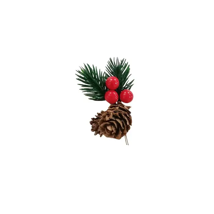 Pics de pin artificiels festifs, 10 pièces, avec baies rouges, pommes de pin, fausses aiguilles de p