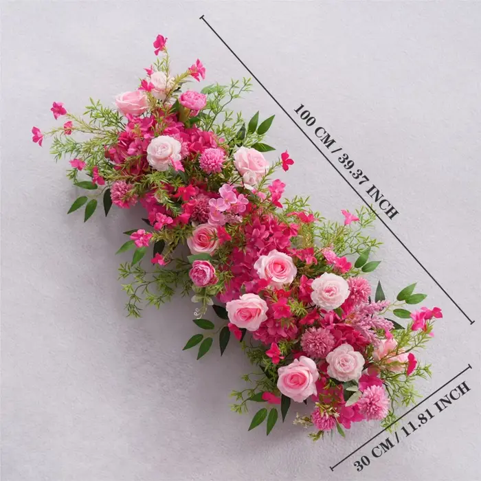 Uflower 100/200cm Guirlande de fleurs de roses rouges et d'hortensias pour centre de table