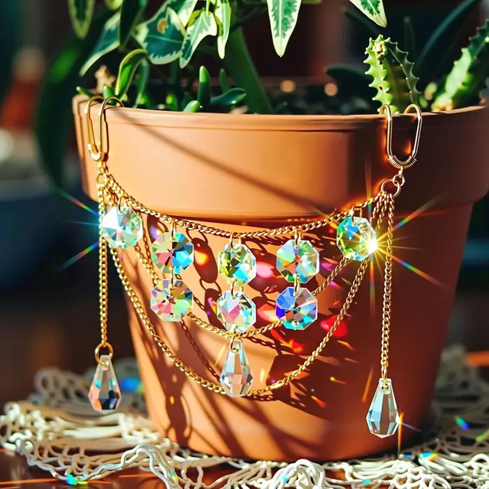 Support de plante attrape-soleil avec perles et cristaux de verre, accessoires de plante perlés pour