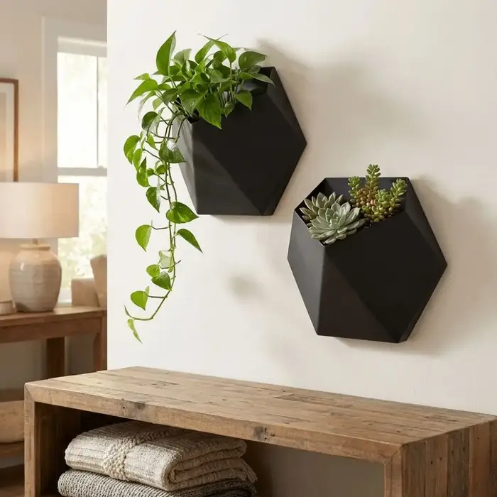 Pot de fleurs hexagonal géométrique mural