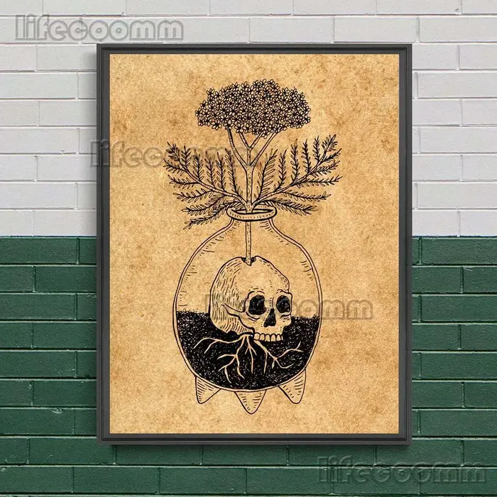 Affiche d'art avec plante pleine de soleil et de lune