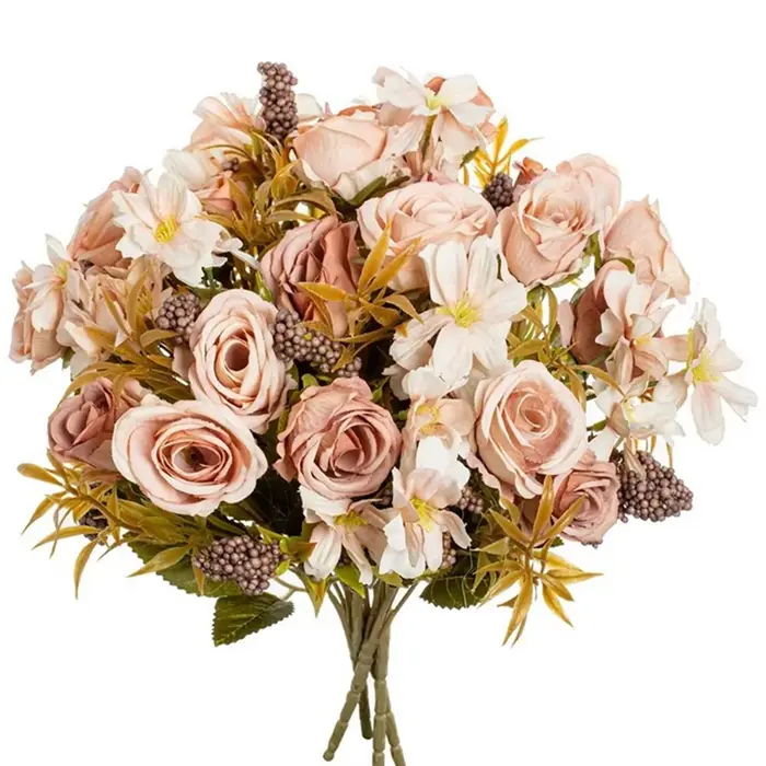 Fleurs artificielles Soie Rose Noël Maison Vase Décor Bonsaï De Mariage Bouquets De Mariée Cour Festival Fête Bricolage Cadeau Vente Chaude