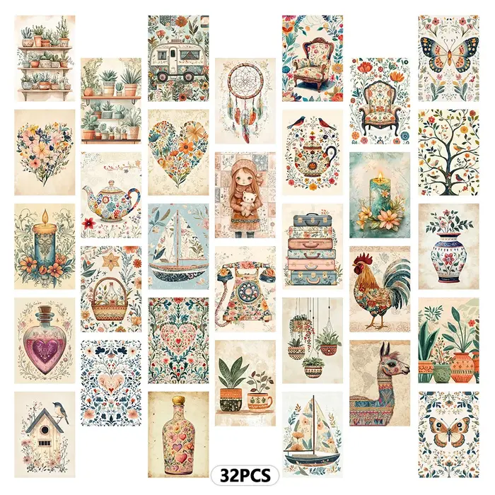 32 pièces, cartes postales à thème floral