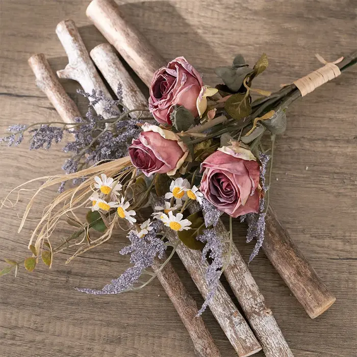 Bouquet de roses séchées de style français rétro, fausses fleurs, pour un mariage, pour décorer la m