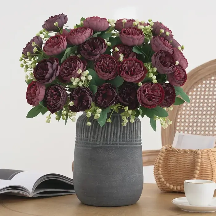 Fleurs artificielles d'aloès vert, 7 têtes, peinture à l'huile, Bouquet de pivoines, fausses fleurs en soie, Simulation de pivoines Orange, décoration de mariage