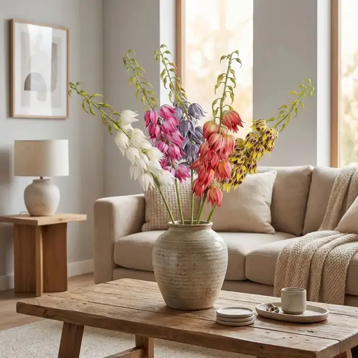 Tige de Yucca Artificielle en Forme de Cloche, Toucher Réaliste, Aspect Soie, Fleur Suspendue, Longue Tige, Faux Yucca en Plastique pour Décoration d'Événements