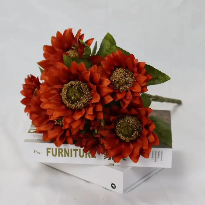 Bouquet de tournesol en soie, 9 têtes, fleur, Noël, Halloween, mariage, Vase de table, décoration de