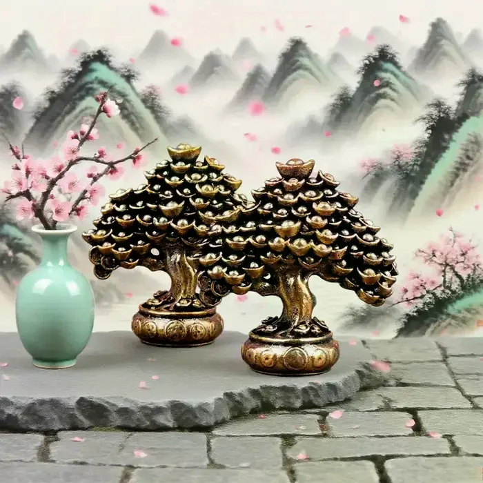 Figurines Feng Shui d'arbre de richesse chinoise en laiton
