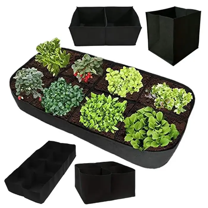 Sac de culture en tissu noir avec 1 à 8 trous, pot de pépinière rectangulaire surélevé réutilisable pour plantes, fleurs et légumes d'extérieur