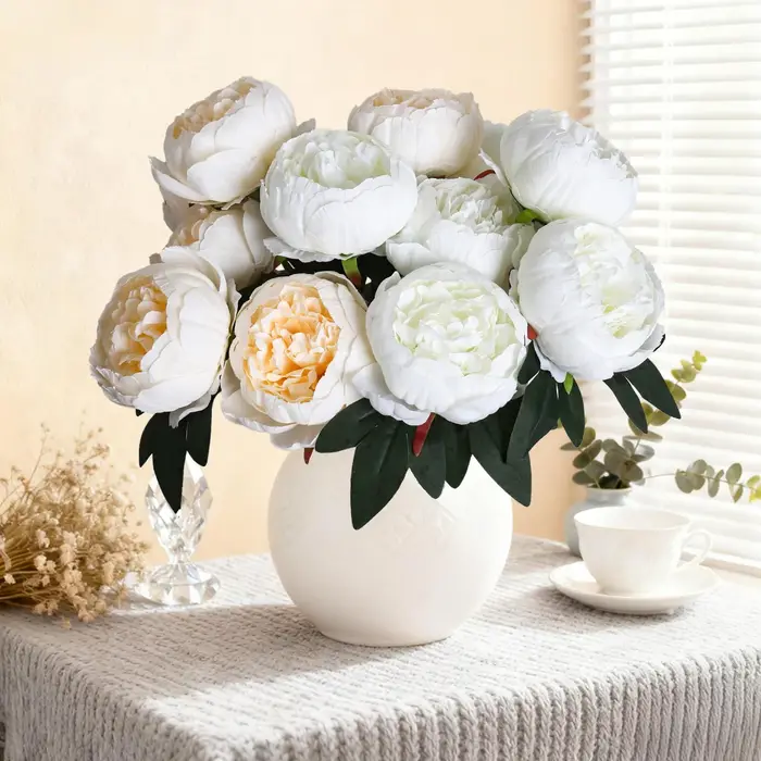 Bouquet de 7 grandes pivoines artificielles en soie pour mariage en extérieur