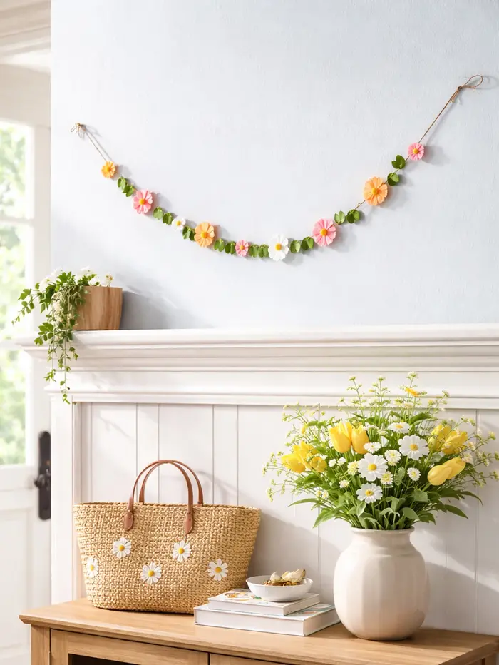 Guirlande de fleurs en feutre printanières