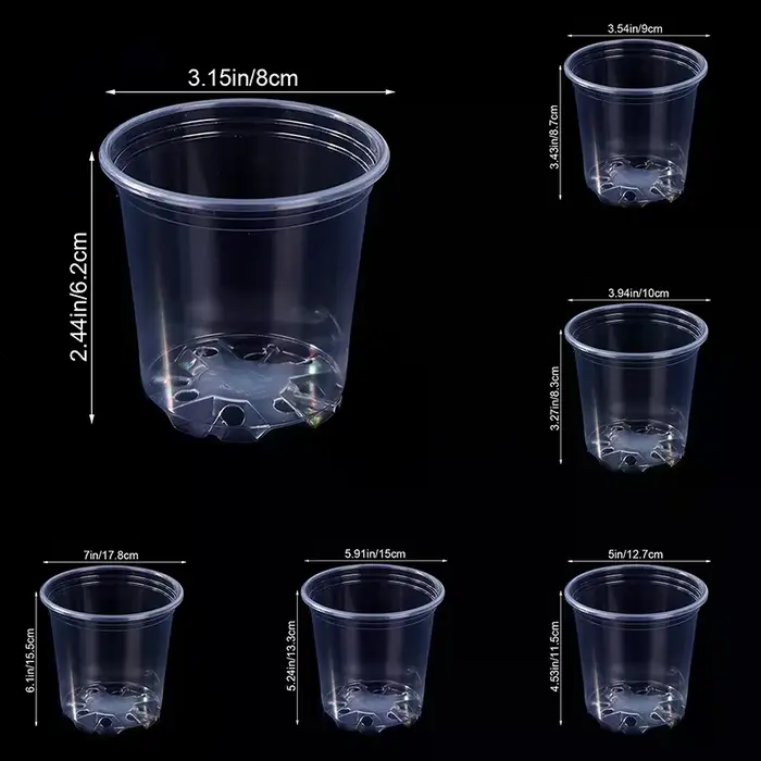 Pot de fleurs en plastique transparent avec trou de drainage