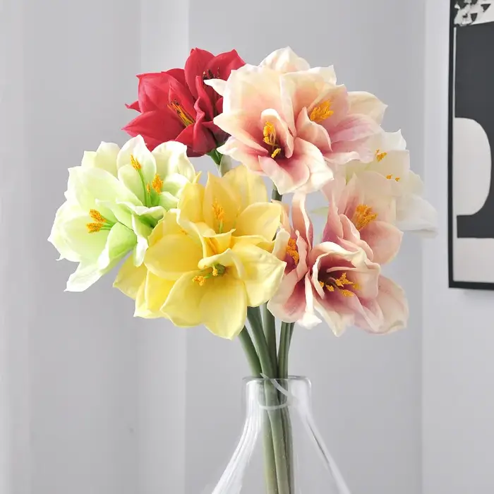 Clivia Amaryllis artificielle à tige unique de 22 pouces pour la décoration florale de la maison, des mariages, de la Saint-Valentin, l'arrangement et l'accentuation