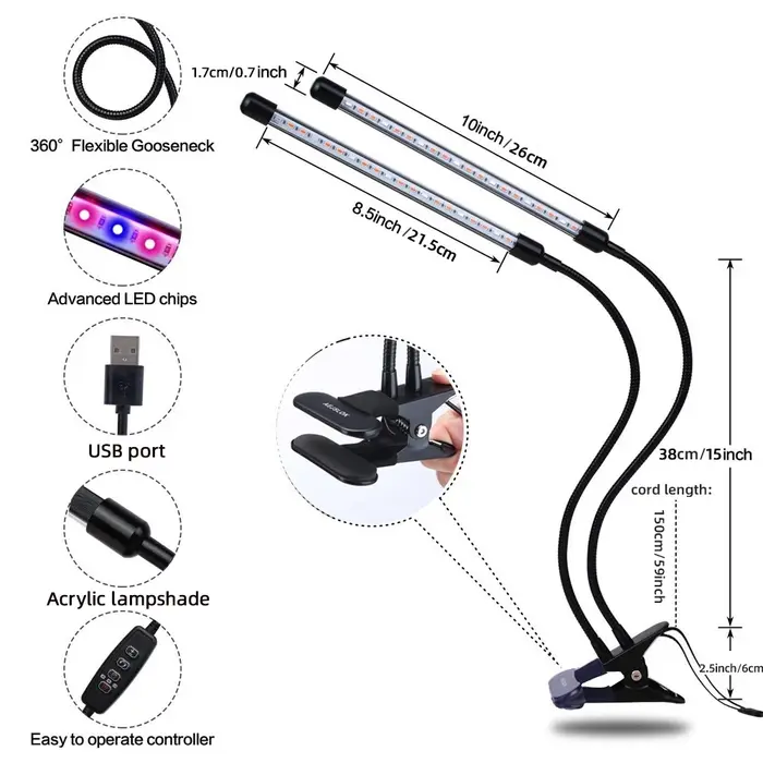 USB LED plante poussent la lumière jardin intérieur 10 niveaux réglables