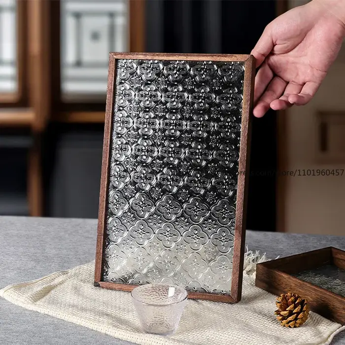 Haitang – plateau en verre à fleurs Vintage, décoration légère de luxe créative pour la maison, salon, Table à thé, rangement, tasse de thé, assiette de fruits
