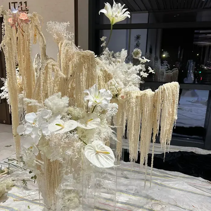 Fleur d'amaranthès suspendue séchée, 5 pièces, centres de table de mariage, structures de cérémonie, décoration d'arc, vrais amoureux blancs, ornements de larmes