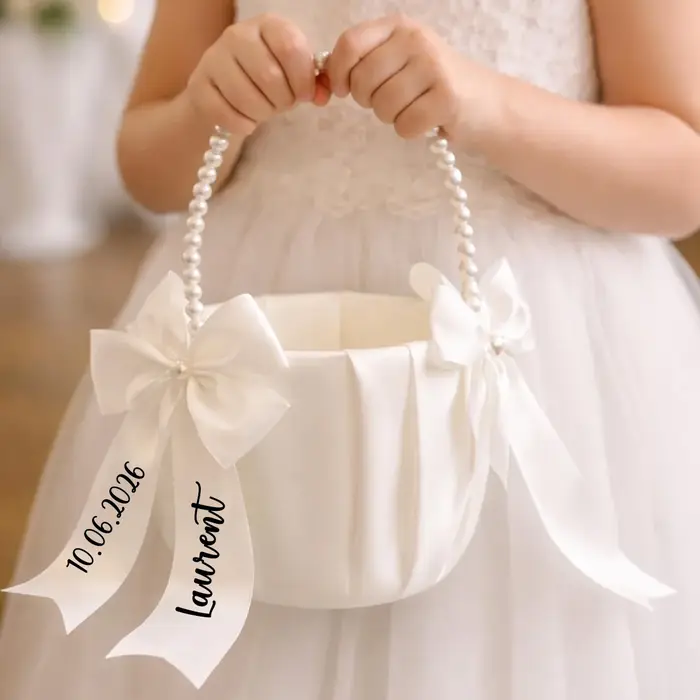 Panier à fleurs personnalisé pour demoiselle d'honneur, décoration de mariage blanche, panier à fleu