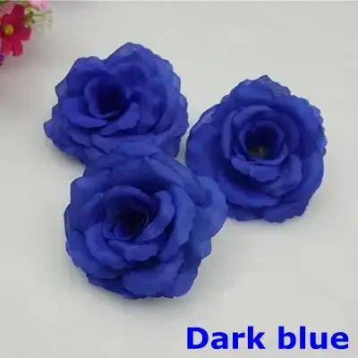 Têtes de roses artificielles en soie bleu foncé