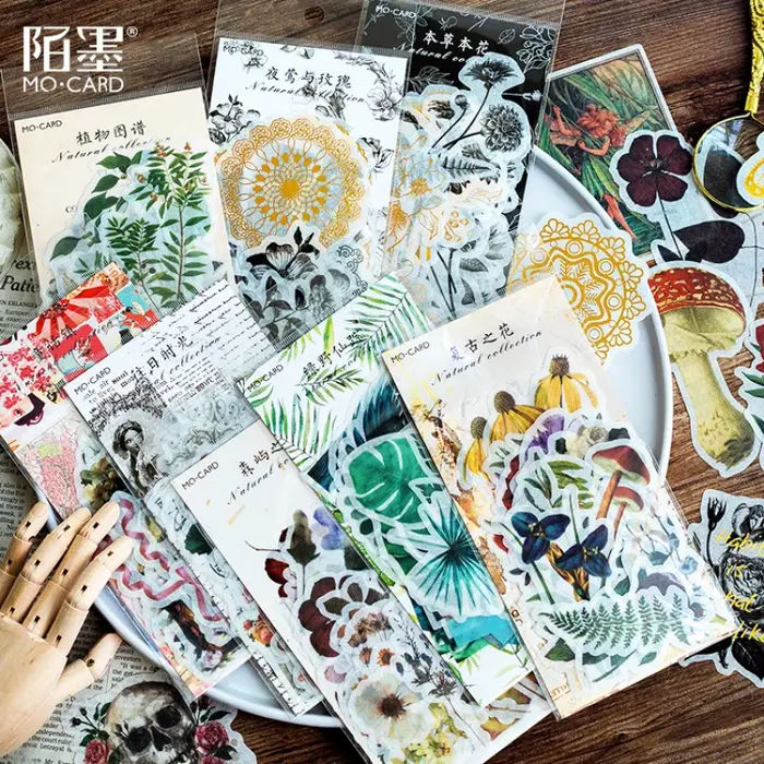 1 paquet/60 autocollants Washi vintage sur le thème de la nature et des plantes