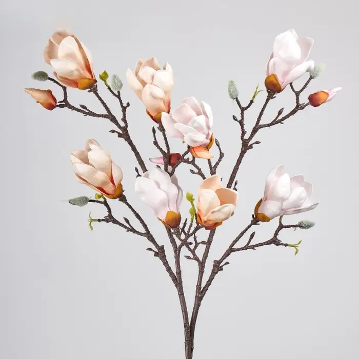 2 pièces de fleurs artificielles décoratives pour café, bourgeons de magnolias rouges en PU, décoration d'hôtel, fausse fleur, simulation de branche de magnolia à 6 têtes