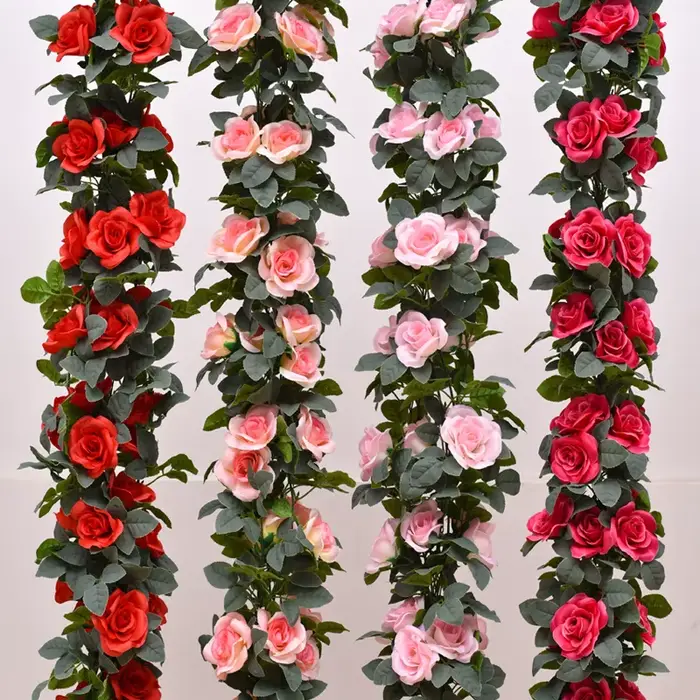 Rose artificielle vigne 16 fleurs de tête longueur 220cm fausse plante verte fleur