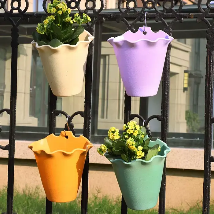 Pot de fleurs mural en plastique suspendu, panier de fleurs pour jardin extérieur, balcon, seau de j