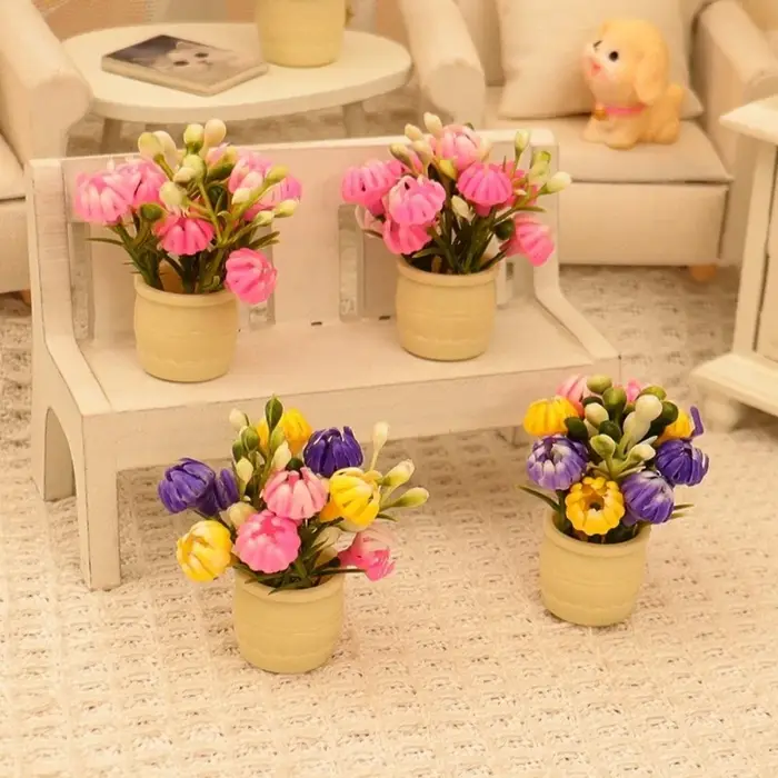 Lot de 3 mini-vases de simulation pour maison de poupée 1:12
