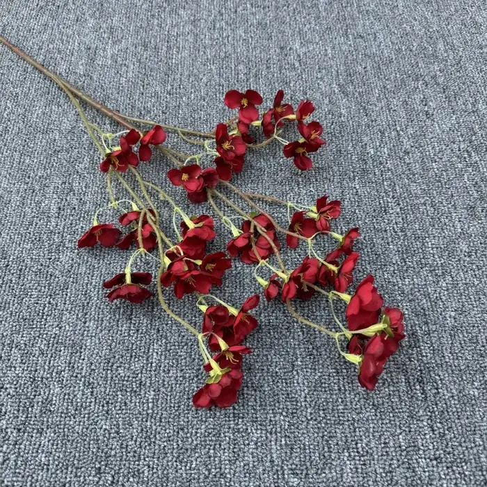 5pcs fleur de cerisier artificielle branche trois fourchettes soie Sakura arbre plante