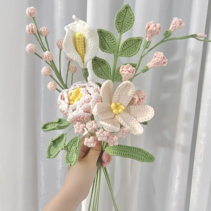 Bouquet de fleurs au crochet fait à la main, cadeaux pour la fête des mères, mariages, anniversaires
