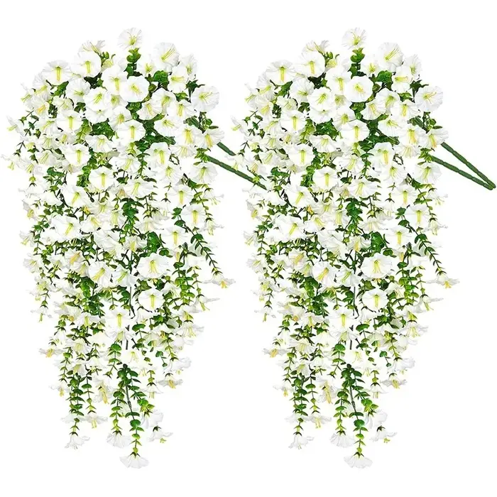 75 cm blanc Crochet fleur artificielle matin gloire tenture murale fausses plantes violettes suspendus