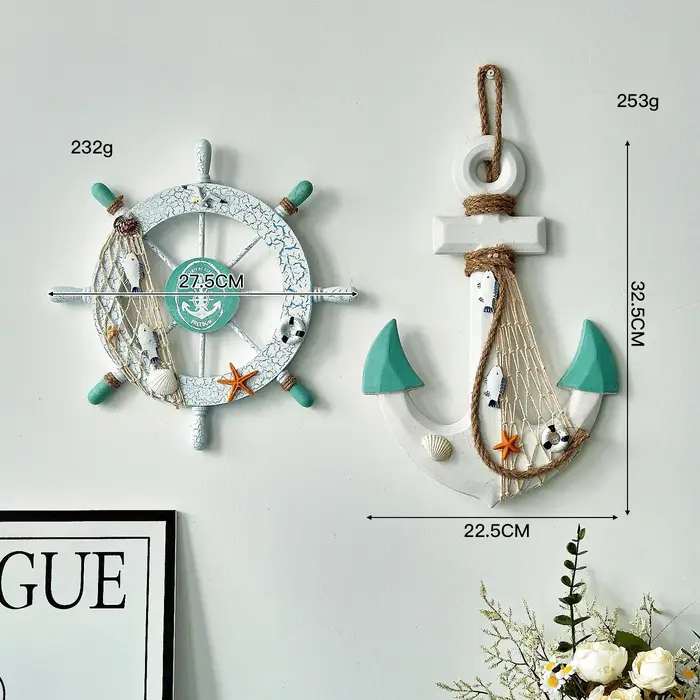 Lot de 2 gouvernails et ancre de bateau en bois nautique avec corde, décoration murale suspendue pou