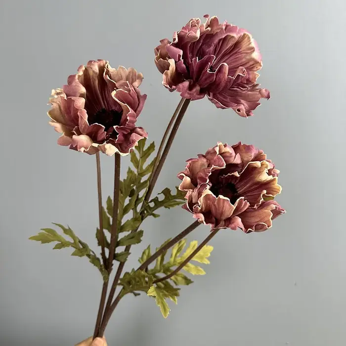 Lot de 5 grandes fleurs artificielles de pavot en PU pour décoration de jardin et restaurant