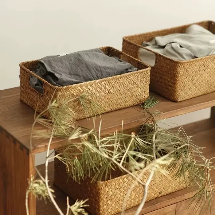 Zerolife-Panier en jonc de mer tissé pour décoration intérieure, panier en osier naturel, panier de