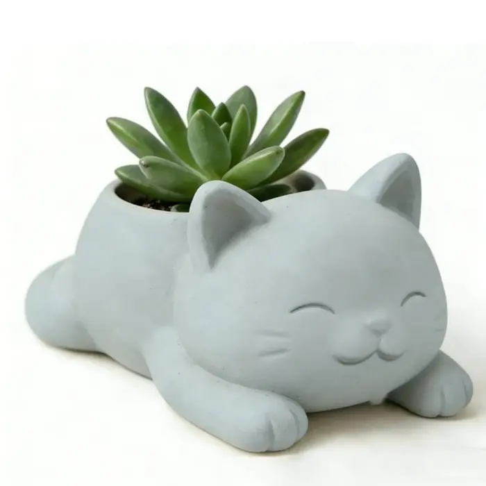 1 pot de fleurs en forme de chat couché de style dessin animé