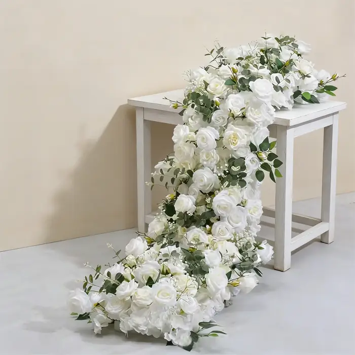 Uflower 1/2m blanc rouge Rose vert feuille chemin de Table canapé sol Arrangement floral mariage toile de fond décor fleur rangée événement accessoires